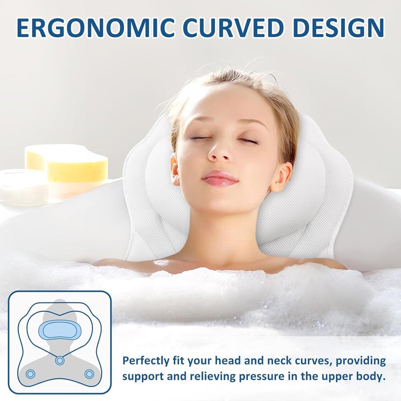 LuxStep Bath Pillow-Bathtub Pillow with Air Mesh Fabric & 6 Non-Slip Suction Cups, Bath Pillows for Tub Head, Neck and Back Support, Bath Accessories Spa Gifts, White - Image 3